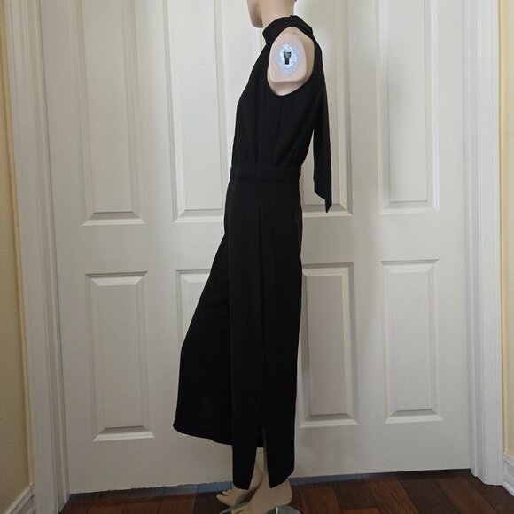 Zara Tie Neck Sleeveless Jumpsuit SZ S Black - Picture 3 of 13